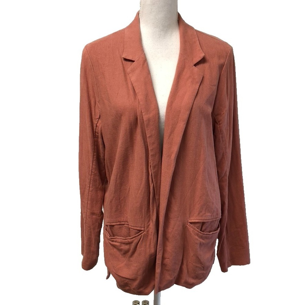 Abercrombie & Fitch Linen Blazer Jacket Womens Large Orange Earthy Boho Oversize